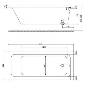 Ванна Modo AntiSlide 160x75 с антискользящим покрытием