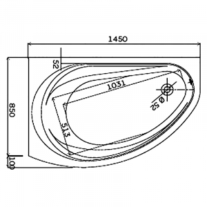 Ванна Supero 145x85 c ножками отверстие слива справа