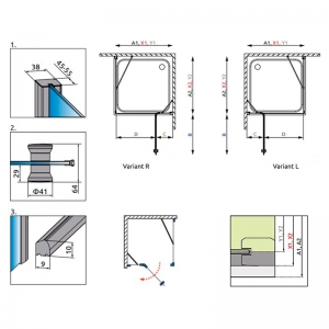 Душова штора Torrenta KDJ 100x100 R, графіт