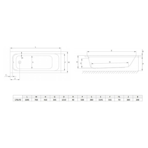 Ванна Mia Eco 170x70 з ніжками