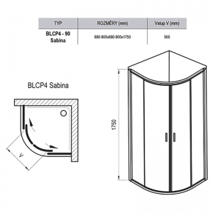 Душевая штора BLCP 4-90 Sabina Transparent+белый