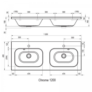 Раковина Chrome 120 подвійна меблева