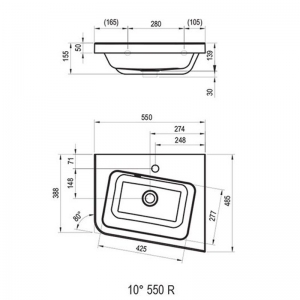 Раковина 10 ° 55 кутова меблева права