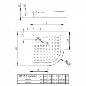 Піддон Tinos A Compact 90x90 з ніжками