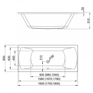 Ванна Linea 170x80 с ножками