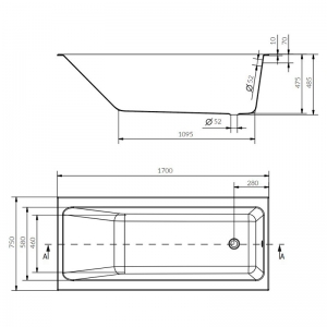 Ванна Crea 170x75 з ніжками