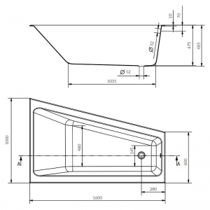 Ванна Crea 160x100 з ніжками, права