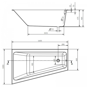 Ванна Crea 160x100 з ніжками, ліва