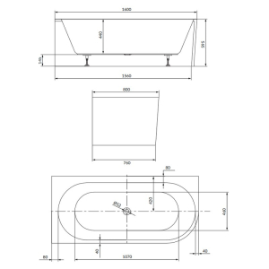 Ванна Crea 160x80 ліва з ніжками