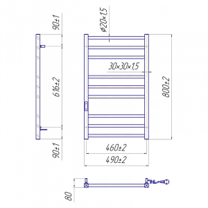 Рушникосушка Преміум Класик-I 80x50/8 TR, правий