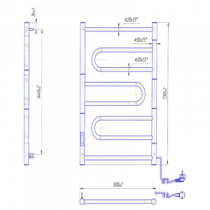 Полотенцесушитель Атлас 70x50/5,5 TR, правий