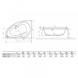 Ванна Newa Plus 150x95 з ніжками права