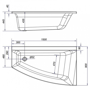 Ванна Virgo Max 150х90, правая с ножками