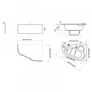 Акриловая ванна Asymmetric 150x100 правая