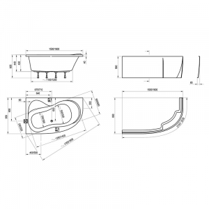 Акриловая ванна Rosa 95 150х95 правая