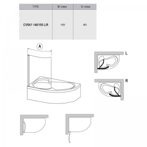 Штора для ванны CVSK1 Rosa 140/150 L Transparent