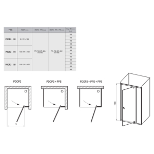 Душевые двери PDOP 2-100 Transparent+белый