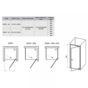 Душові двері PDOP 1-90 Transparent + чорний