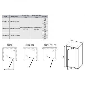 Душові двері PDOP 2-120 Transparent + чорний