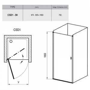 Душові двері CSD 1-90 Transparent + сатиновий