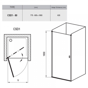 Душові двері CSD 1-80 Transparent + сатиновий