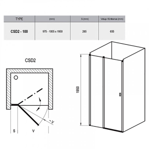 Душові двері CSD 2-100 Transparent + сатиновий