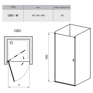 Душові двері CSD 1-90 Transparent + білий