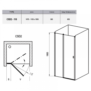 Душові двері CSD 2-110 Transparent + сатиновий