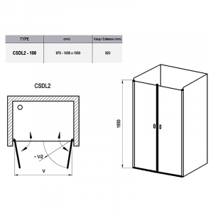 Душові двері CSDL 2-100 Transparent + сатиновий