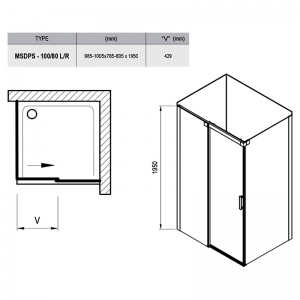 Душова кабіна MSDPS 100/80 L Transparent + сатиновий