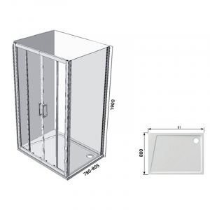 Душова стінка 10 ° 10PS 80 Transparent + білий