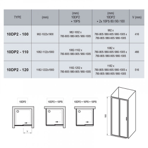 Душові двері 10 ° 10DP2 100 Transparent