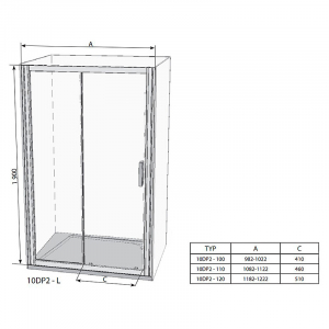 Душові двері 10 ° 10DP2 120 Transparent + білий