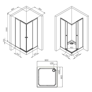 Душова штора X-Joy Square Slide 90x90
