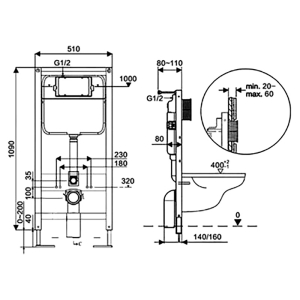 Інсталяція Aqua Line 2359510056 + чаша унітаза Borneo Rimless B0049RQS + кнопка Edge 2307510357