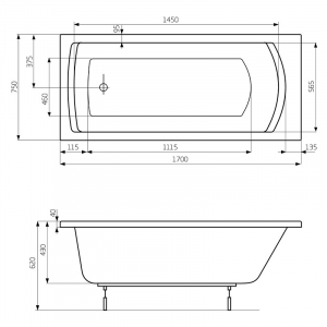 Ванна Linea 170x75 з ніжками і праву панель