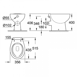 Чаша унитаза Bau Rimless пристенная