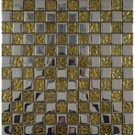 Мозаика платина-золото рельеф микс, шахматка 945