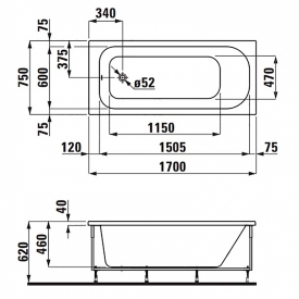 Ванна Solutions 170x75 з рамою