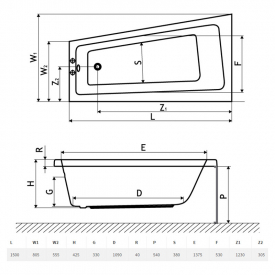 Ванна Evia 150x80 с ножками правая