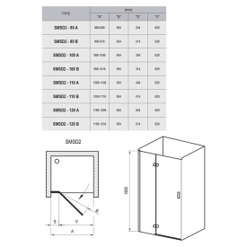 Душові двері SMSD 2-100 (B) Transparent+хром L
