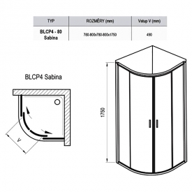 Душова штора BLCP 4-80 Sabina Transparent + білий