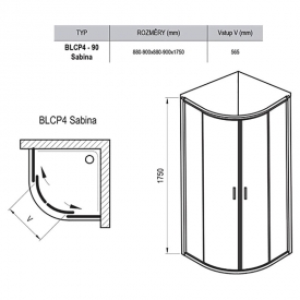 Душова штора BLCP 4-90 Sabina Transparent + білий