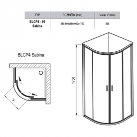 Душова штора BLCP 4-90 Sabina Transparent + сатиновий