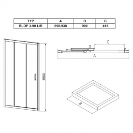 Душові двері BLDP 3-90 Transparent