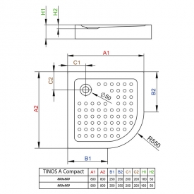 Поддон Tinos A Compact 90x90 с ножками