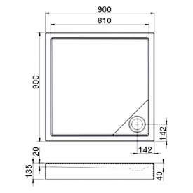 Поддон Malaga Square Compact 90x90 с ножками и сифоном