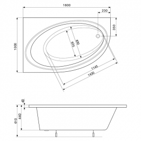 Ванна Orbita 160x100 ліва з ніжками