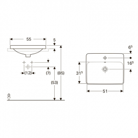 Раковина VariForm 55 врезная в столешницу, с полкой