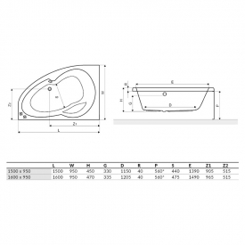 Ванна Newa Plus 150x95 с ножками правая